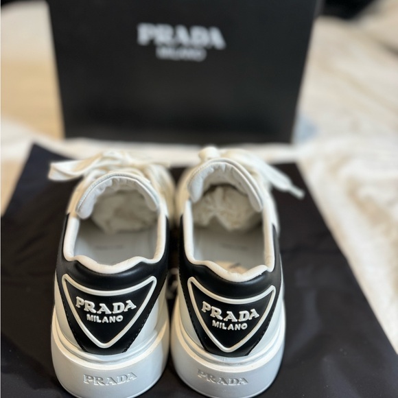 Prada White and Black Platform Sneakers - Picture 2 of 14